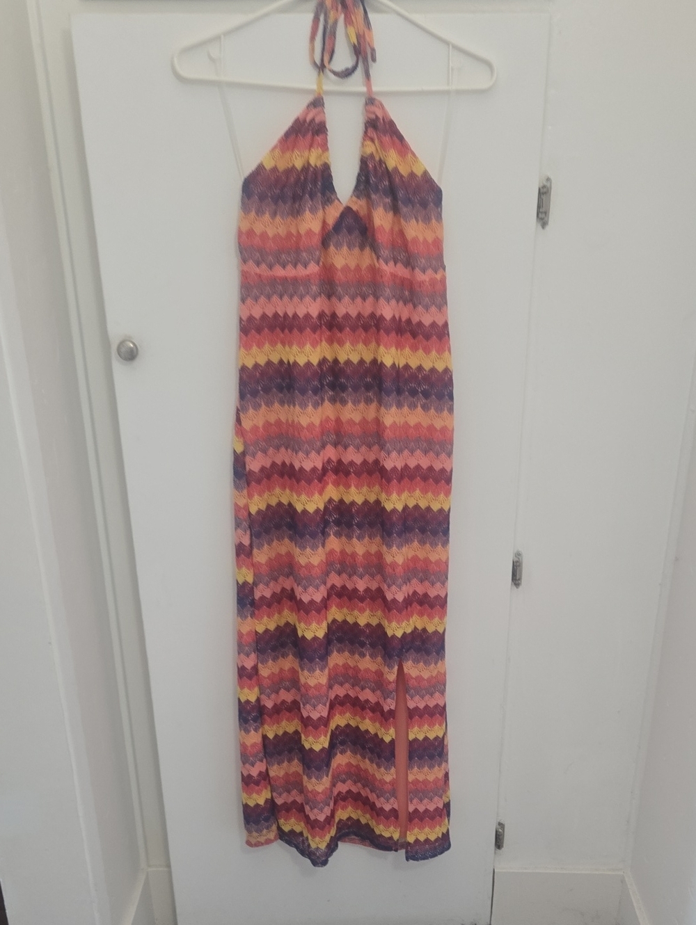 wild fable Multicolor Chevron Halter Maxi Dress - Yellow, Pink, Purple